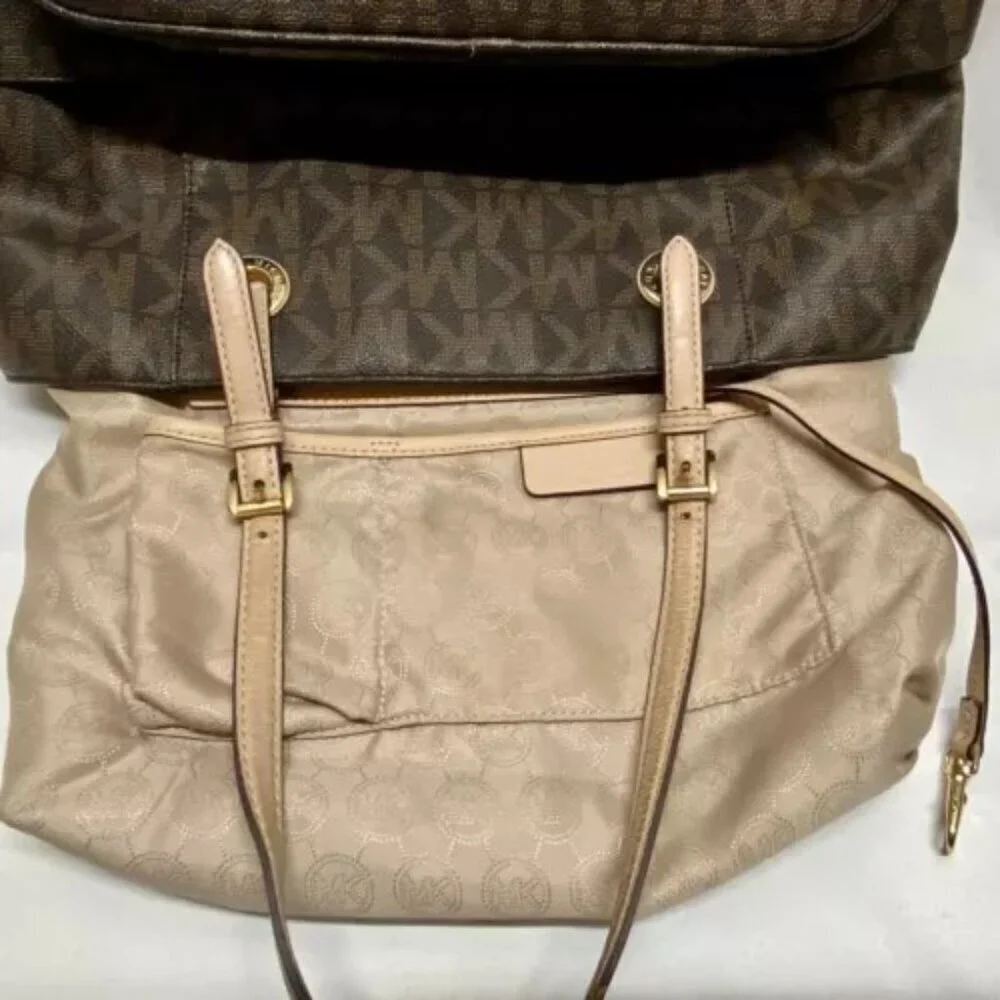 Michael Kors Signature Jet Set East West Top‎ Zip Tote Brown Khaki Saffiano EUC